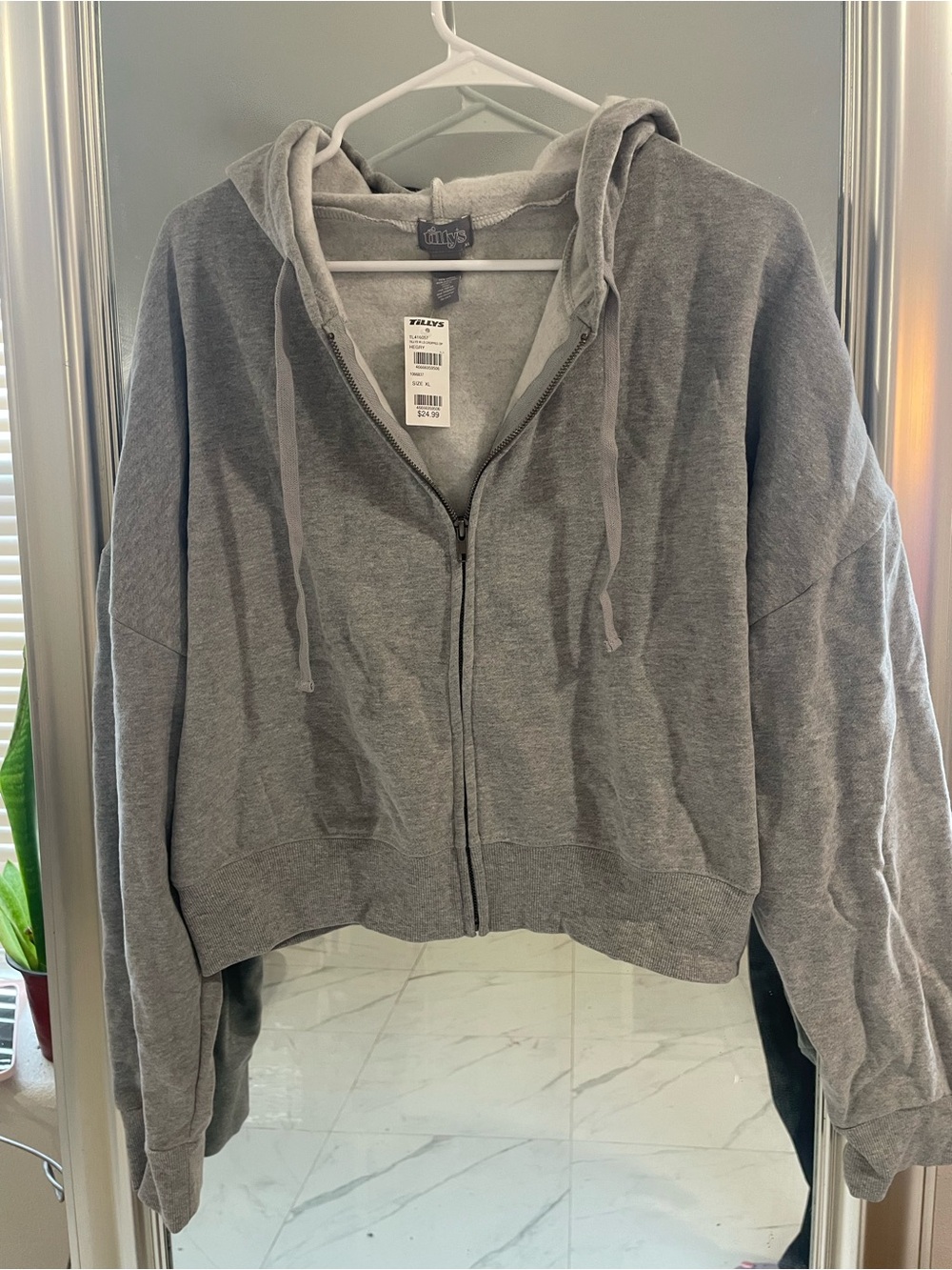 Tillys Grey Zip-Up Hoodie with Hood and Drawstrings brand new